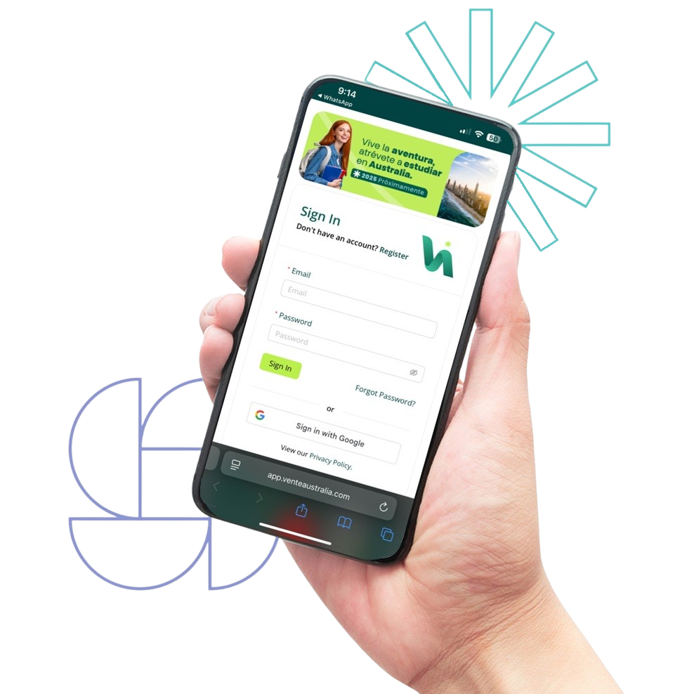 Mano sosteniendo celular con la app de australia